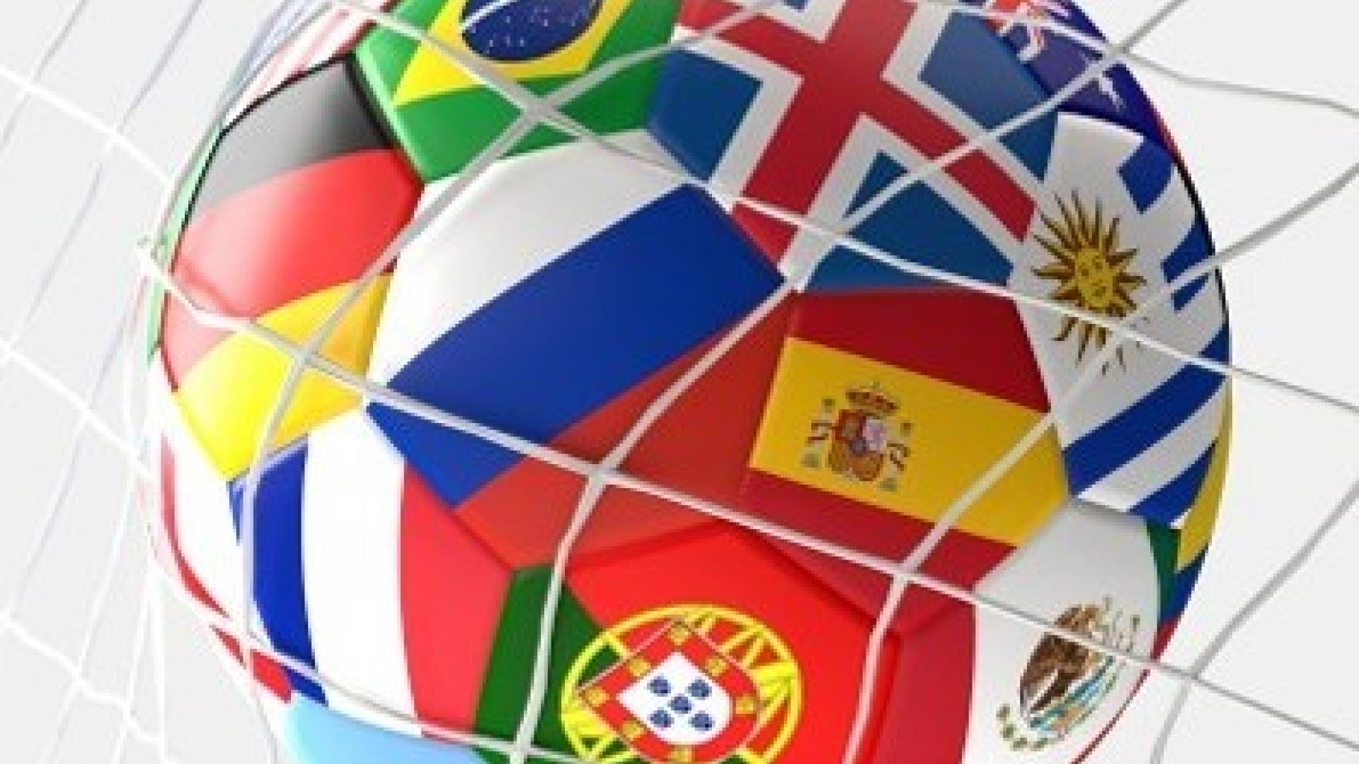 Soccer ball in motion pushing on a net.
