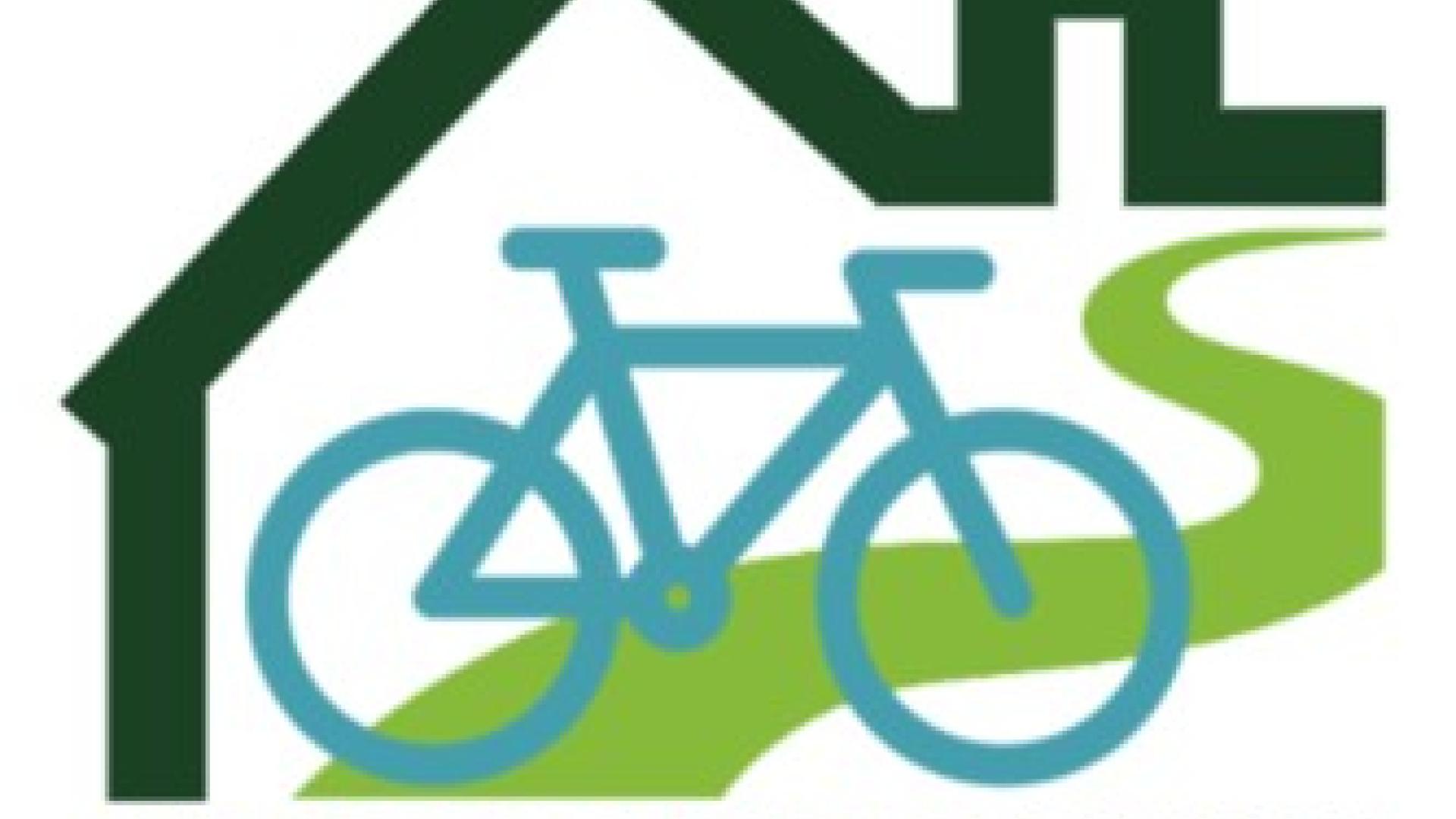 Ride Remember Renew below image of a bike and trail inside a line drawing of a house.