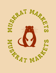 A cartoon of a red muskrat with the name "Muskrat Market" encircling it.